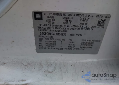 2014 Chevrolet Silverado 1500 1Lt from USA, damaged, VIN 3GCPCREC4EG150936